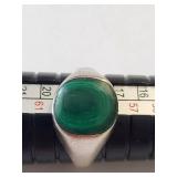 Sterling Silver Malachite Ring Size 9, 4.41 Grams