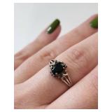 Sterling Silver Dark Blue Sapphire Ring Size 7.75, 2.14g