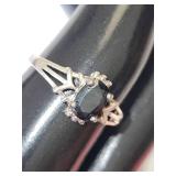 Sterling Silver Dark Blue Sapphire Ring Size 7.75, 2.14g