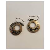 Sterling Silver Abalone Inlay Dangle Earrings 12.49g Mexico