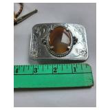 Agate Bolo Ties and Western Belt Buckle Set