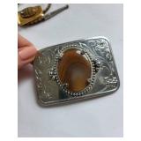 Agate Bolo Ties and Western Belt Buckle Set