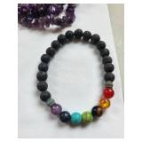 Collection of Gemstone Necklaces and Bracelets with Amethyst, Rose Quartz, Onyx, and Shell Accents