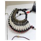 Collection of Gemstone Necklaces and Bracelets with Amethyst, Rose Quartz, Onyx, and Shell Accents