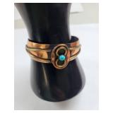 Set of 2 Native American Style Copper Bracelets with Turquoise Accents