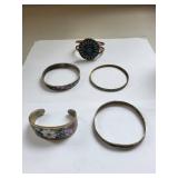 Set of 5 Mexico Abalone and Turquoise Style Bracelets