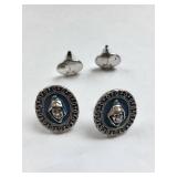 Swank Blue Enamel Cufflinks with Roman Soldier Design