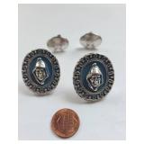 Swank Blue Enamel Cufflinks with Roman Soldier Design