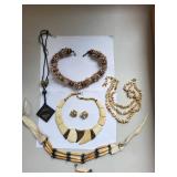 Collection of Bone and Shell Necklaces with Earrings