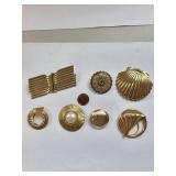 Set of 7 Vintage Gold Tone Clip-On Brooches Costume Jewelry