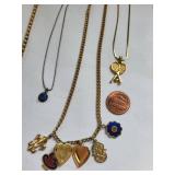 Collection of 10 Gold Tone Costume Jewelry Necklaces with Charms