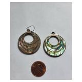 Sterling Silver Abalone Shell Circular Earrings, 12.09g, One Missing Hook