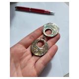 Sterling Silver Abalone Shell Circular Earrings, 12.09g, One Missing Hook