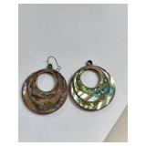 Sterling Silver Abalone Shell Circular Earrings, 12.09g, One Missing Hook