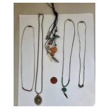 Set of 5 Gemstone Necklaces with Malachite, Turquoise, and Abalone Shell