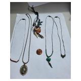 Set of 5 Gemstone Necklaces with Malachite, Turquoise, and Abalone Shell