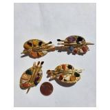 Set of 4 Agate Paint Palette Brooches with Gold Tone Finish