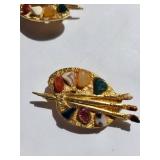 Set of 4 Agate Paint Palette Brooches with Gold Tone Finish