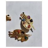 Set of 4 Agate Paint Palette Brooches with Gold Tone Finish