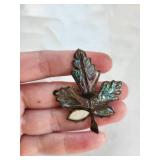 Sterling Silver Leaf Brooch with Abalone Inlay, 6.06g, Missing Shell