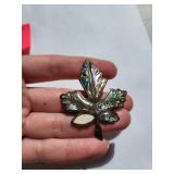 Sterling Silver Leaf Brooch with Abalone Inlay, 6.06g, Missing Shell