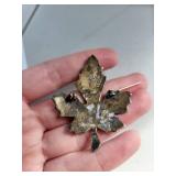 Sterling Silver Leaf Brooch with Abalone Inlay, 6.06g, Missing Shell
