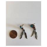 Sterling Silver Turquoise and Jasper Feather Dangle Earrings, 3.59g