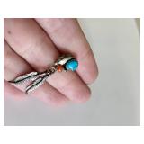 Sterling Silver Turquoise and Jasper Feather Dangle Earrings, 3.59g