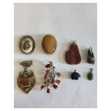 Lot of 8 Agate Brooches and Pendants Assorted Styles