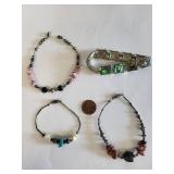 Set of 4 Gemstone Bracelets with Turquoise, Abalone Shell, Onyx, Jasper, and Mother of Pearl