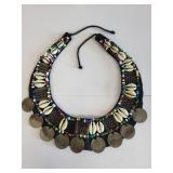 Handmade Thailand Coin Necklace with Shell and Bead Accents