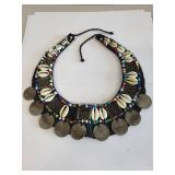 Handmade Thailand Coin Necklace with Shell and Bead Accents