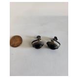 Sterling Silver and Onyx Screw-Back Earrings, 6.04 Grams