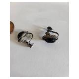 Sterling Silver and Onyx Screw-Back Earrings, 6.04 Grams