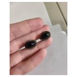 Sterling Silver and Onyx Screw-Back Earrings, 6.04 Grams