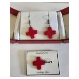 Sterling Silver Scardagio Glass Cross Earrings and Pendant Set