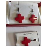 Sterling Silver Scardagio Glass Cross Earrings and Pendant Set
