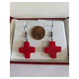Sterling Silver Scardagio Glass Cross Earrings and Pendant Set