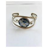 Mexican Silver .800 Cuff Bracelet with Inlaid Floral Design, 11.69g