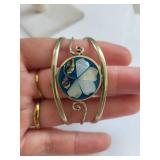 Mexican Silver .800 Cuff Bracelet with Inlaid Floral Design, 11.69g