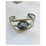 Mexican Silver .800 Cuff Bracelet with Inlaid Floral Design, 11.69g