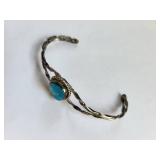 Mexican Silver 1800 Cuff Bracelet with Blue Stone, 5.71 Grams (Not Marked)