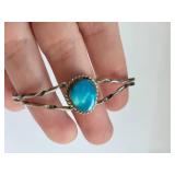Mexican Silver 1800 Cuff Bracelet with Blue Stone, 5.71 Grams (Not Marked)