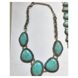 Lot of 5 Faux Turquoise Jewelry Pieces - Necklace, Bracelet, Brooch, Earrings, and Belt