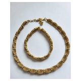 Set of 12 Gold Tone Costume Jewelry Pieces - Necklaces, Bracelets, Earrings