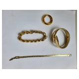 Set of 12 Gold Tone Costume Jewelry Pieces - Necklaces, Bracelets, Earrings