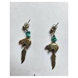 Pair of Mexican Silver .800 Turquoise and Malachite Earrings