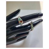 Pair of Mexican Silver .800 Rings with Inlay, Sizes 6 and 5.25, 4.76g