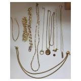 Lot of 10 Gold Tone Costume Jewelry Necklaces