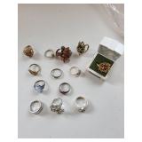 Collection of 13 Vintage Costume Jewelry Rings Assorted Designs
